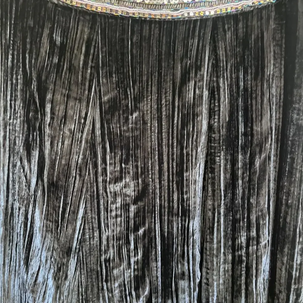 Anne Carson Whimsigoth Crinkle Vintage Velvet Maxi Skirt Size‎ 10 Black Sequin